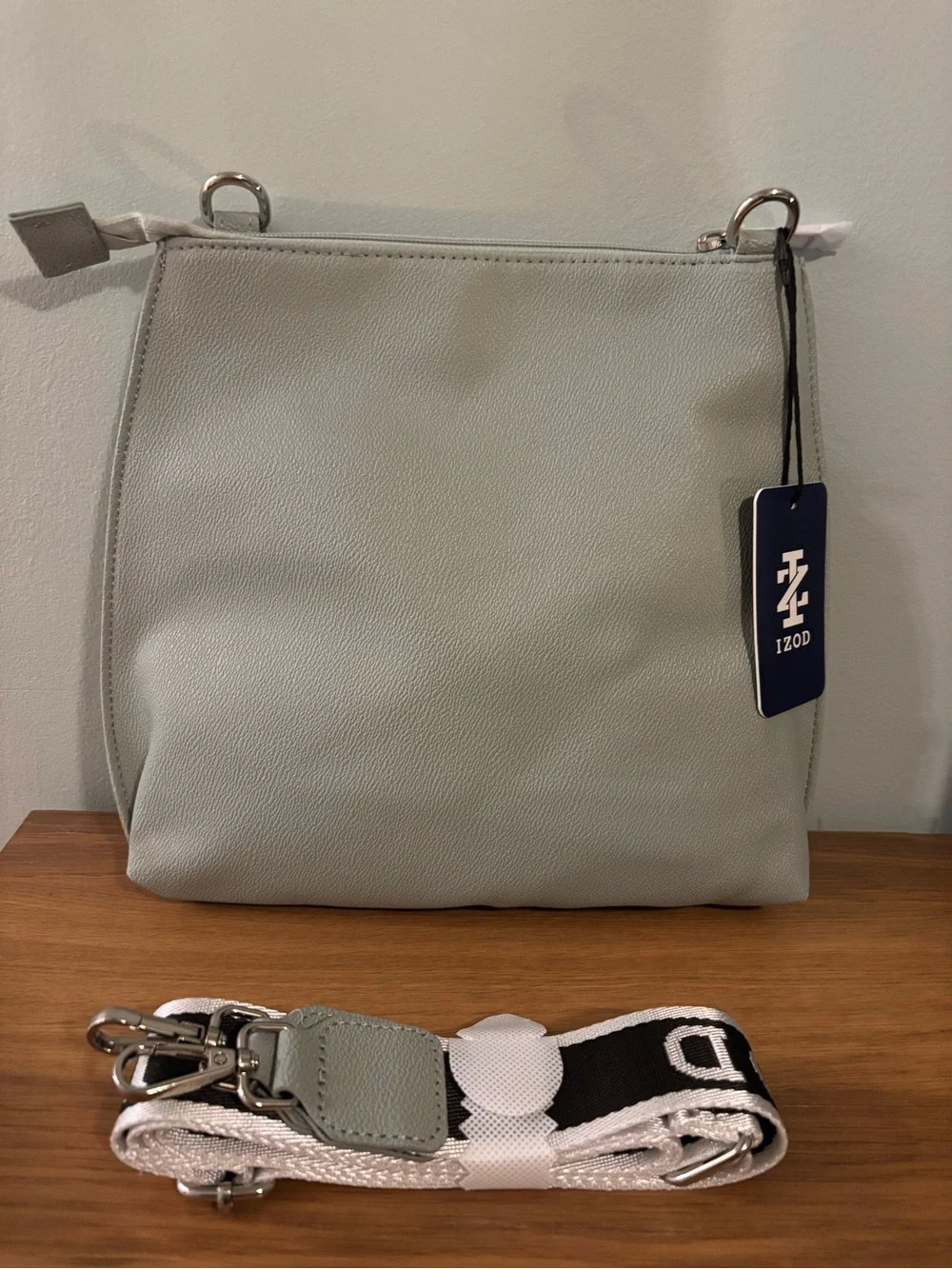 IZOD pebbled faux-leather crossbody bag detachable branded strap NWT